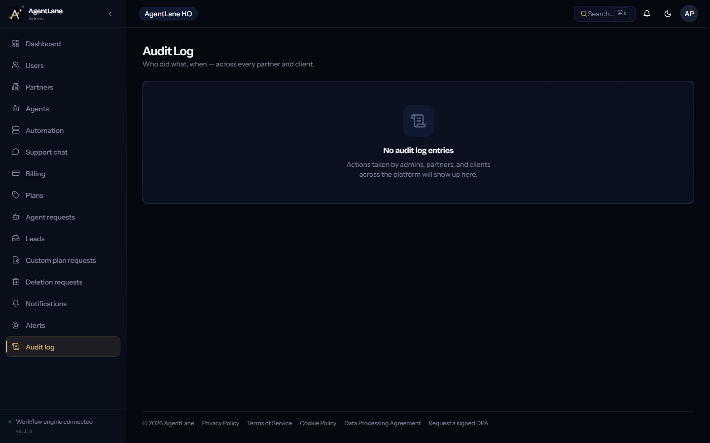 The admin Audit Log