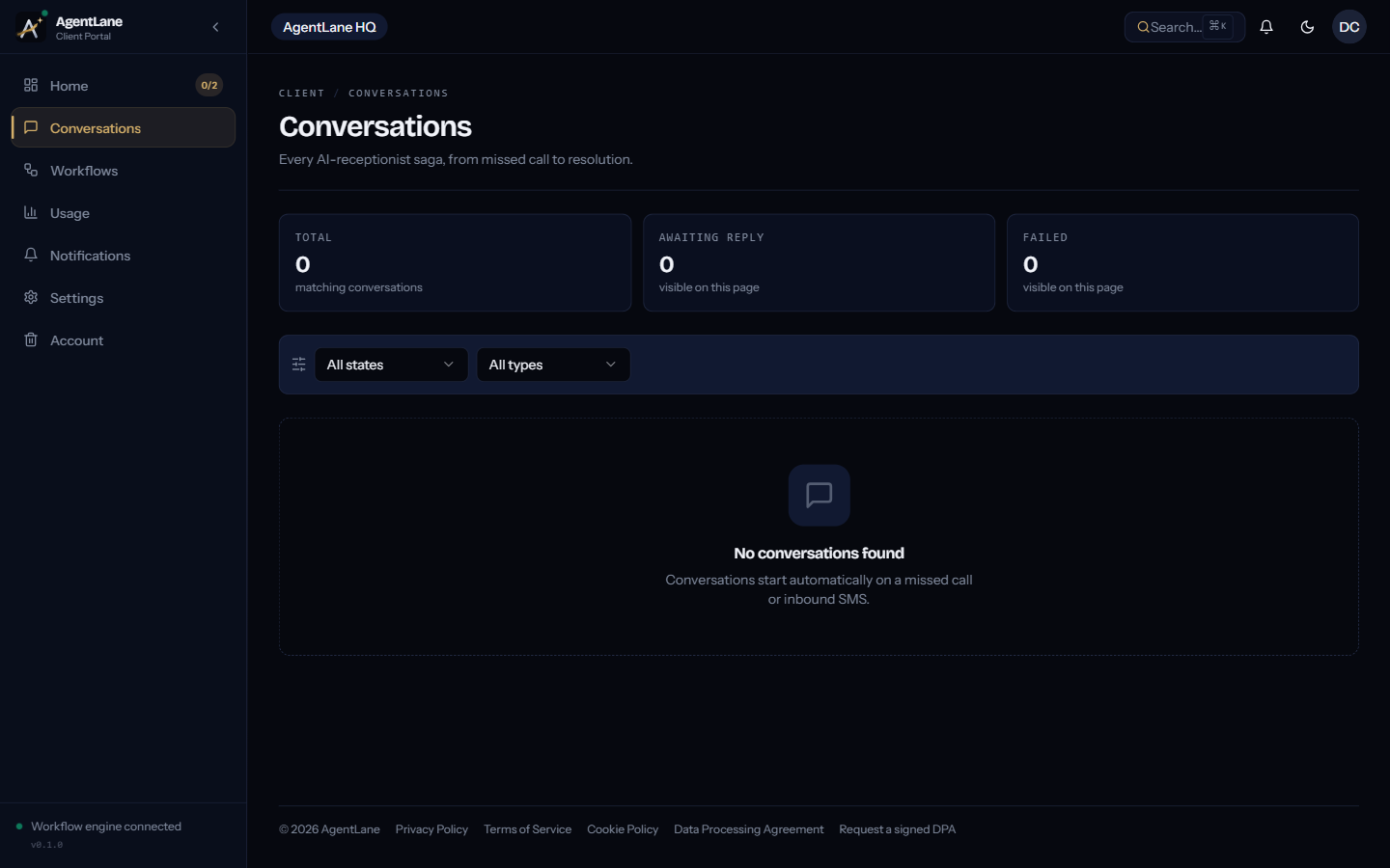 The Conversations list